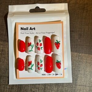 Hand Painted Strawberry Press on Nails